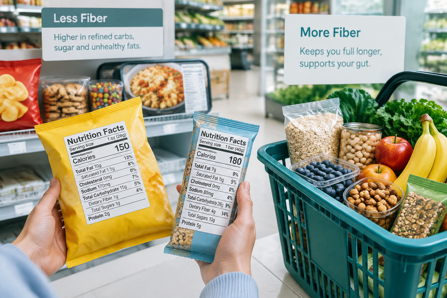 Comparing ultra-processed snacks with fiber-rich foods for better gut health