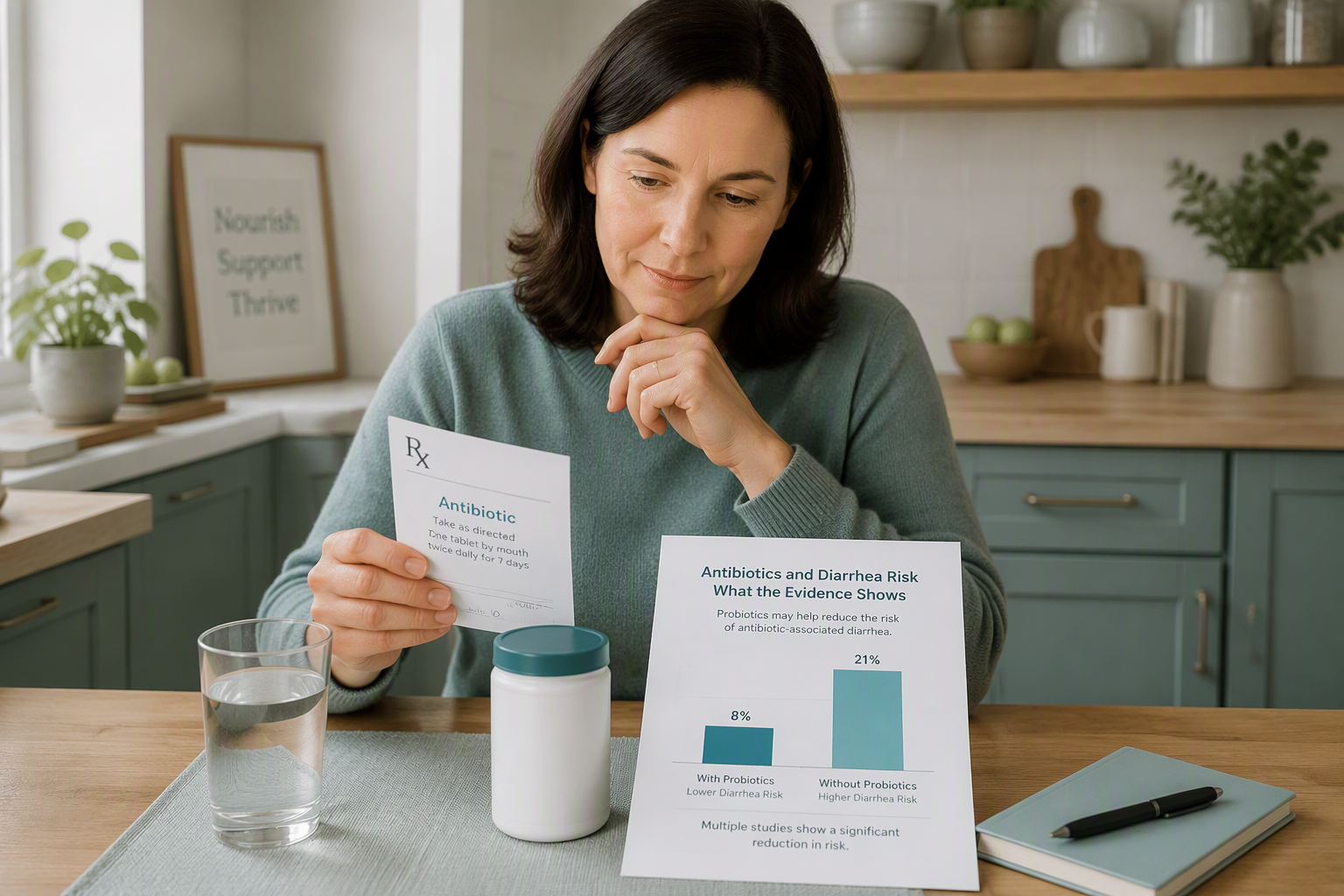 Probiotics and antibiotic-associated diarrhea evidence shown with medication and supplement
