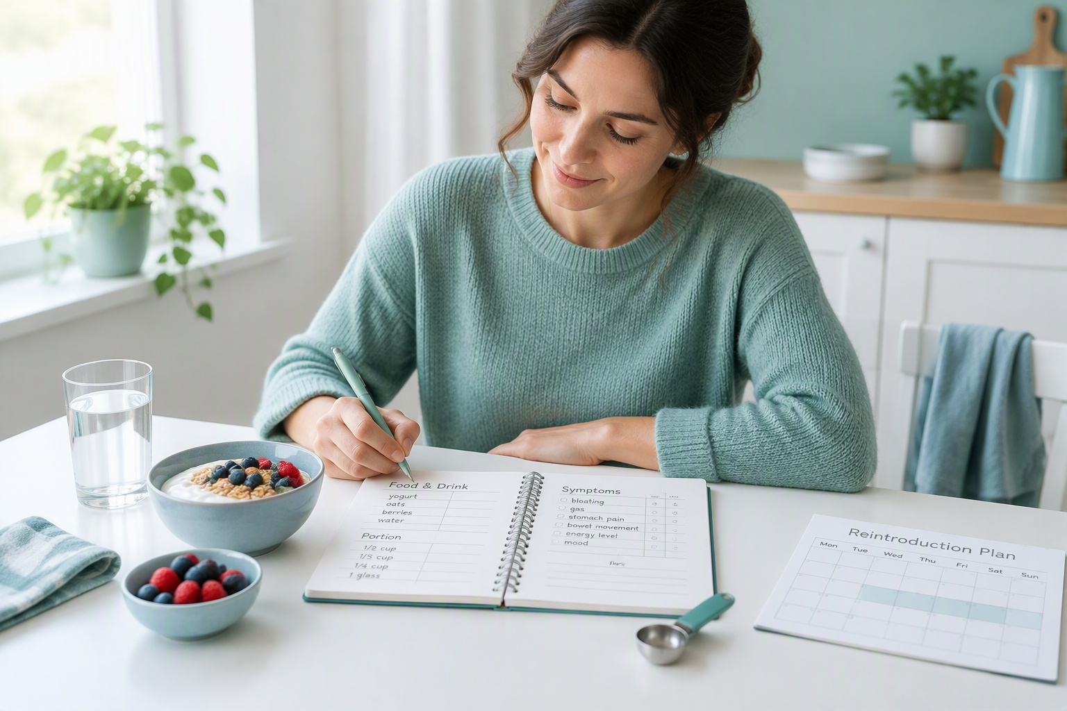 Food and symptom journal for testing personal gut triggers and reintroducing foods