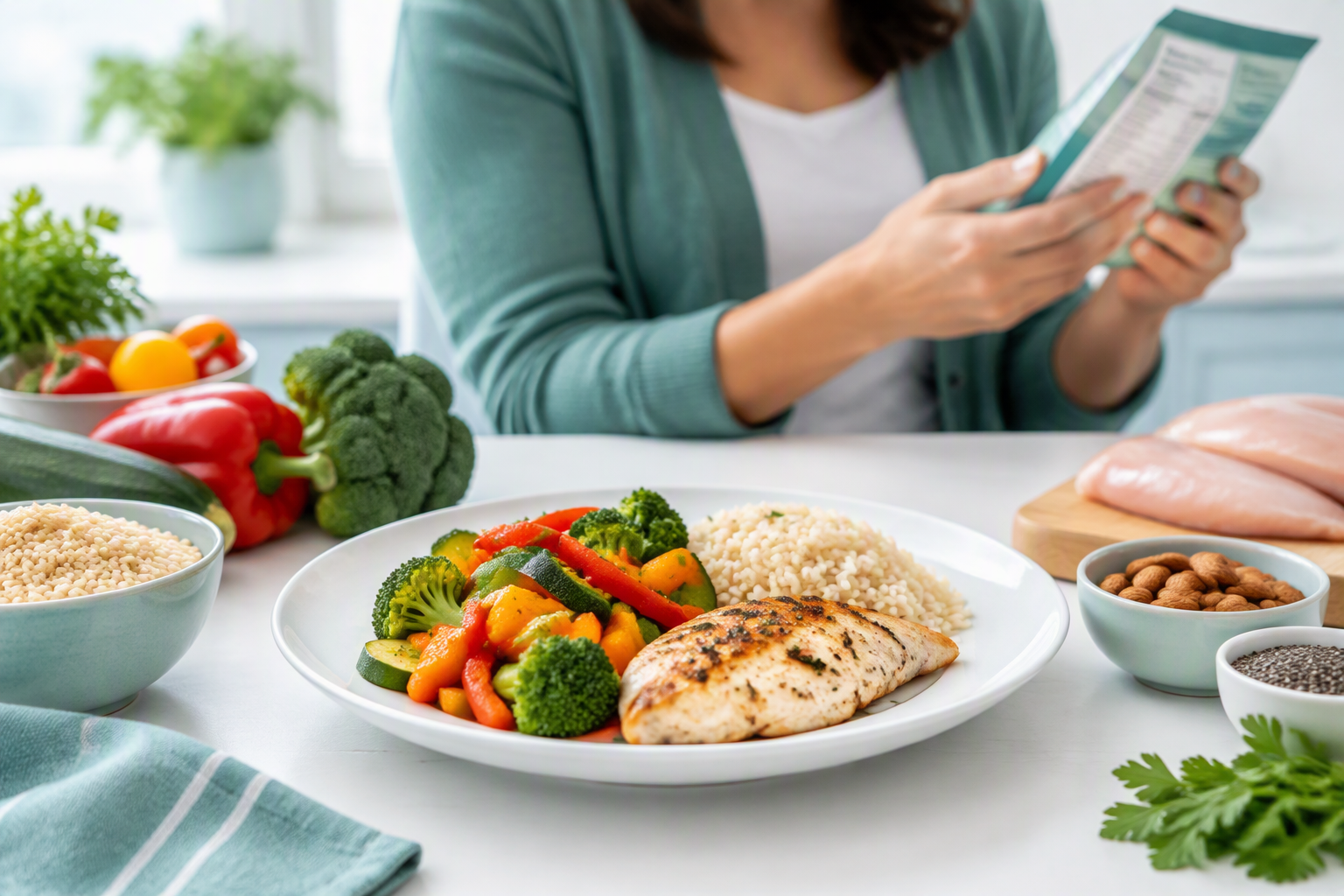 Balanced gluten-free rice, vegetable, and protein meal for lifelong celiac disease care