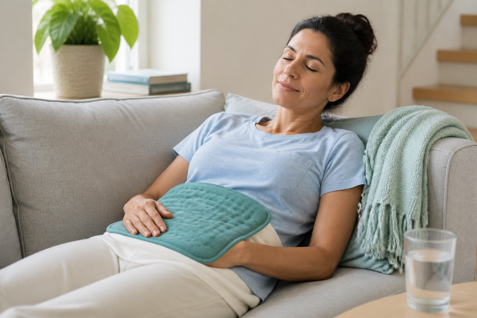 Heating pad providing temporary relief for familiar IBS cramps