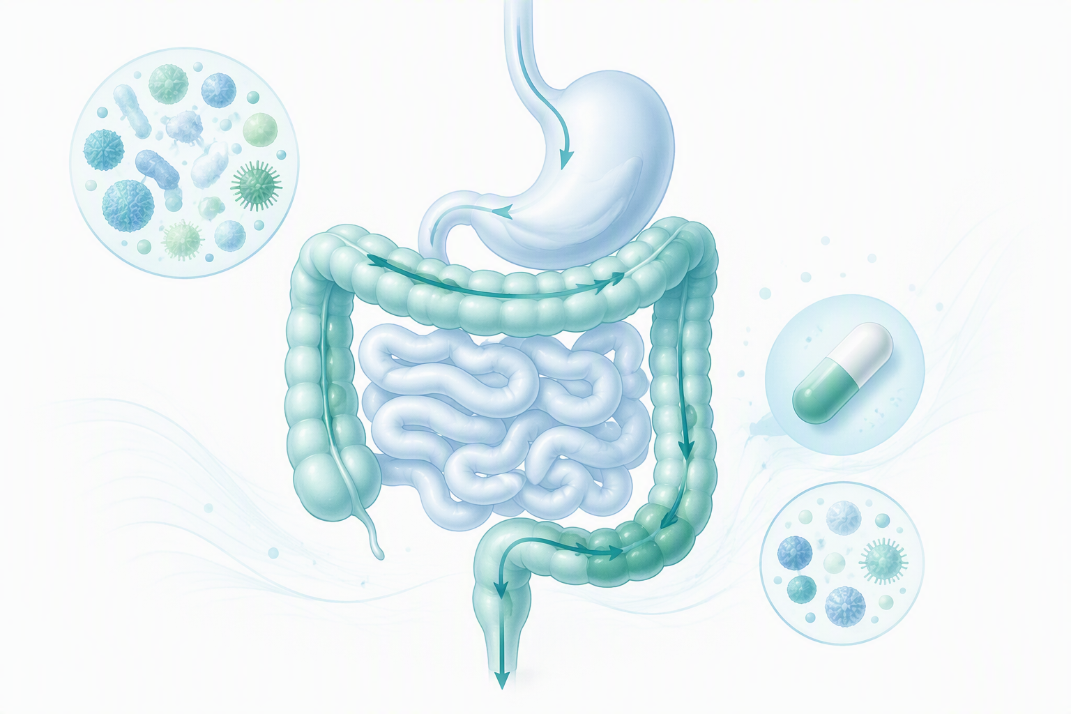 Illustration of gut transit time and probiotics for constipation