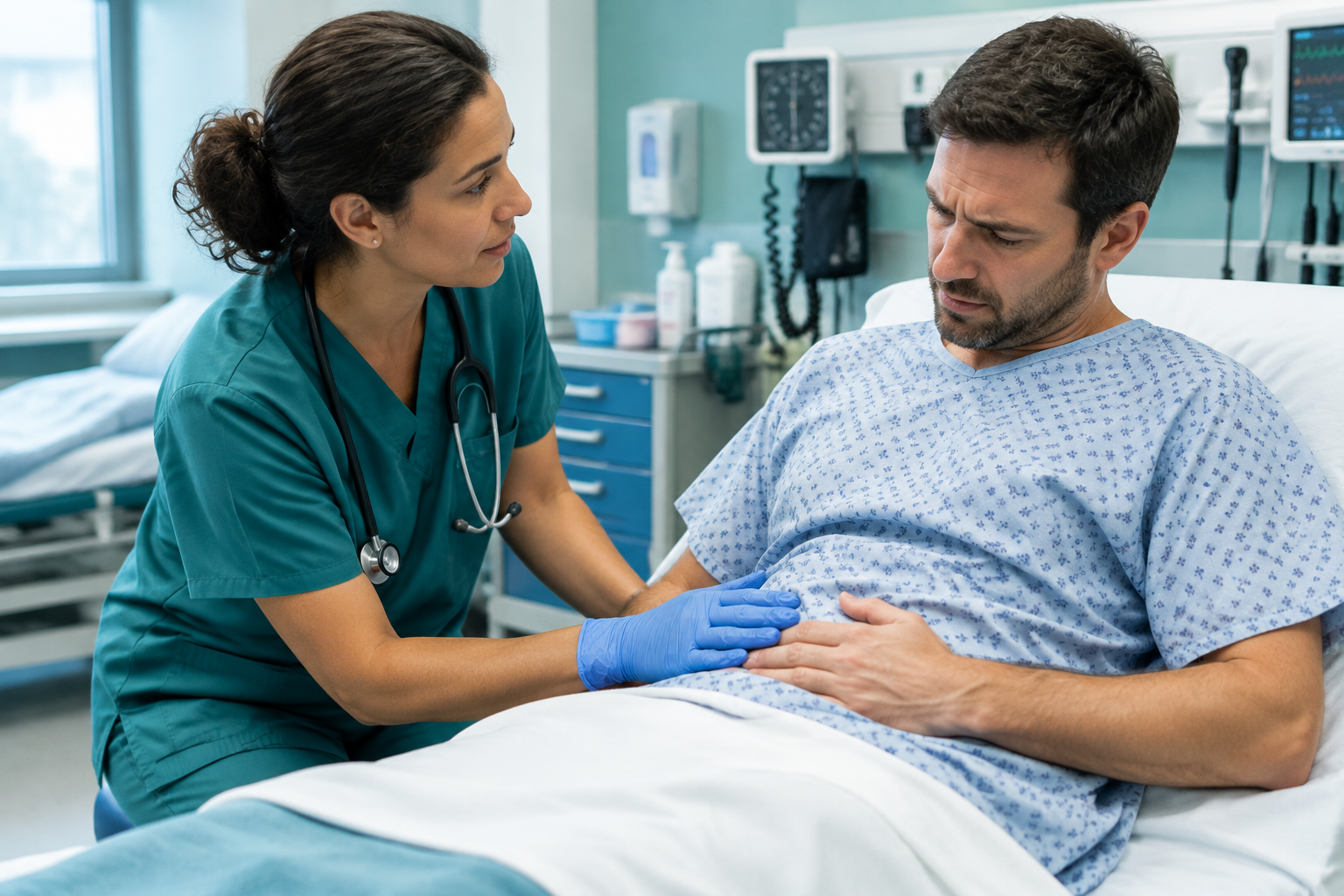 Patient assessed for feculent vomiting and bowel obstruction emergency symptoms