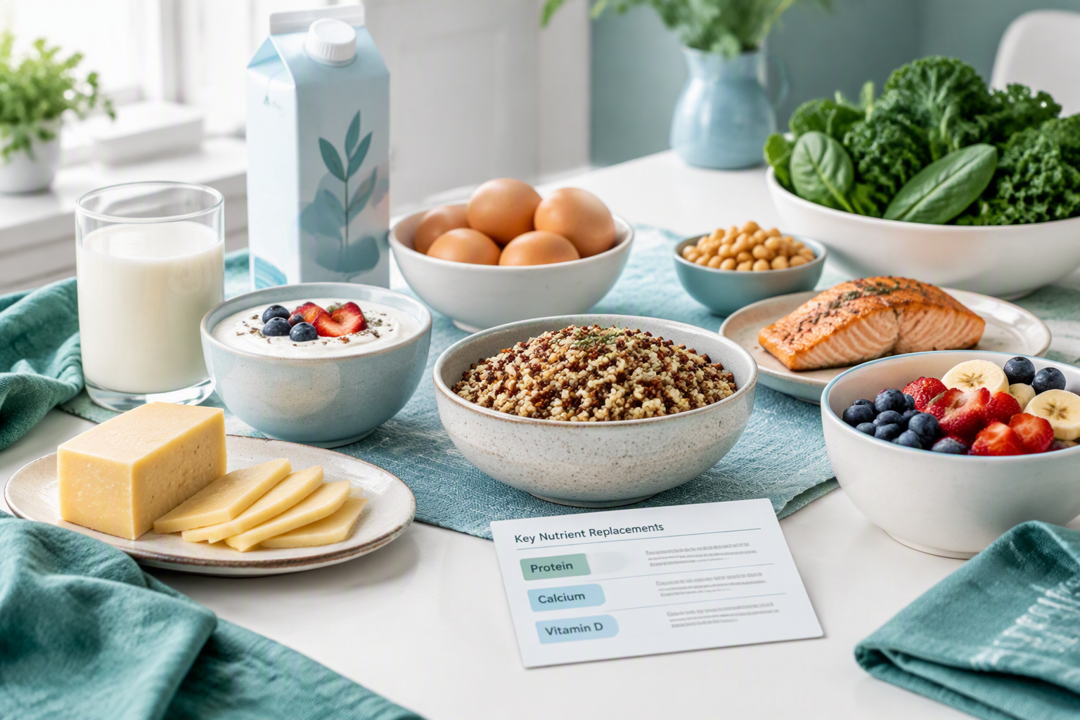 Lactose-free foods providing protein, calcium, vitamin D, and calories