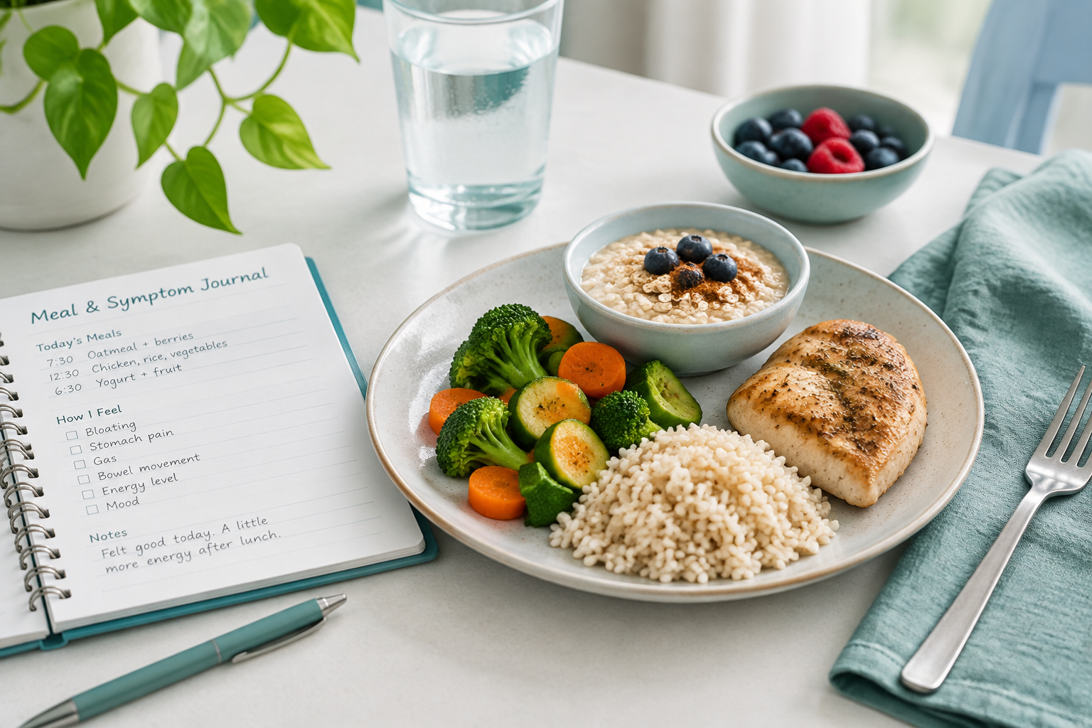 Balanced small meal and symptom journal for a functional dyspepsia diet