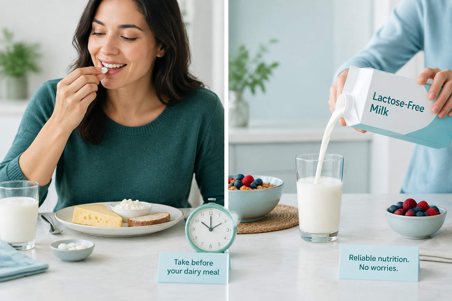 Lactase timing with dairy compared with lactose-free milk for symptom control