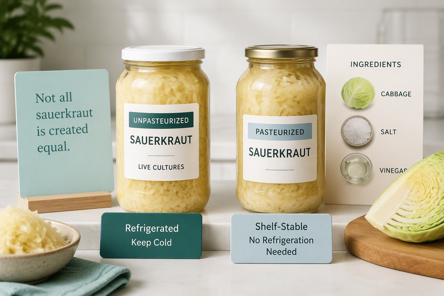 Refrigerated unpasteurized sauerkraut compared with pasteurized sauerkraut for live probiotics