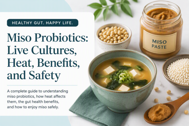 Miso probiotics, live cultures, heat, benefits, and safety with miso soup and fermented paste
