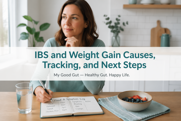 Cover: IBS and Weight Gain Causes, Tracking, and Next Steps — My Good Gut article title