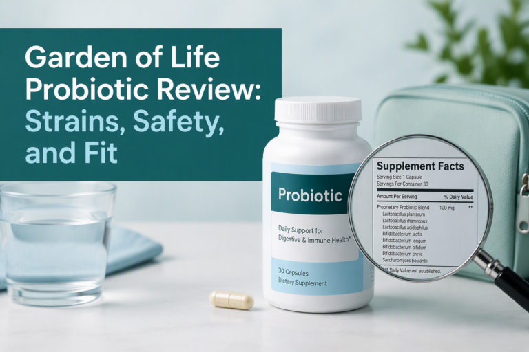 Garden of Life probiotic review with capsule, label, and strain safety analysis