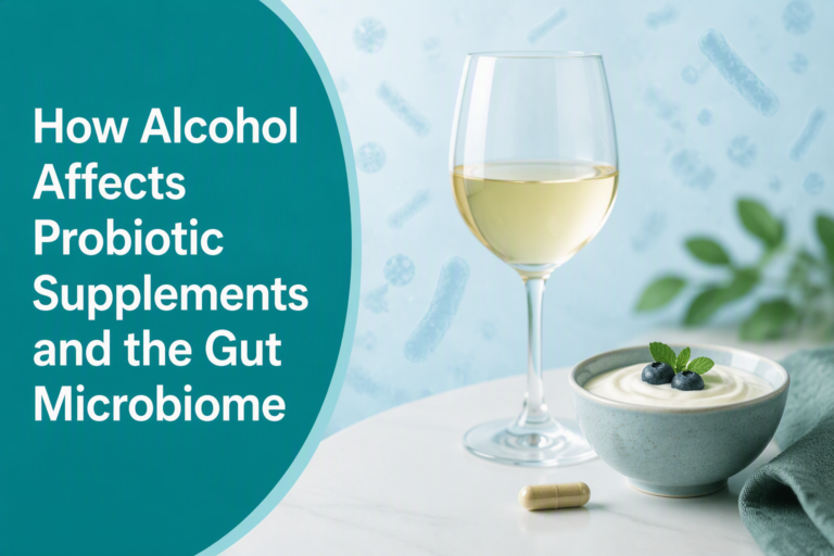 Alcohol, probiotic supplements, and gut microbiome concept