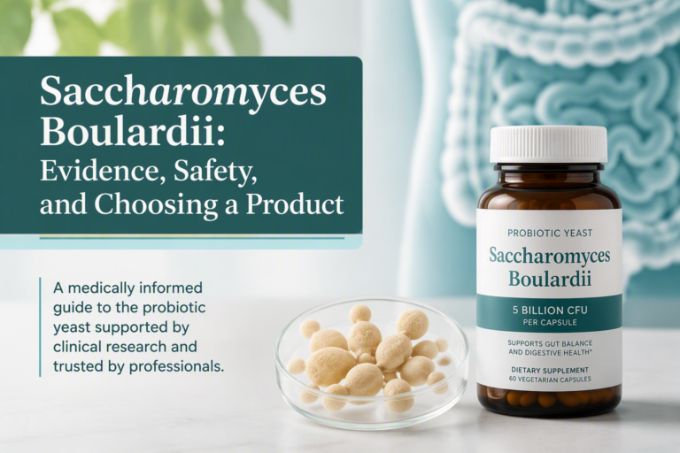 Saccharomyces boulardii probiotic supplement with evidence and safety title