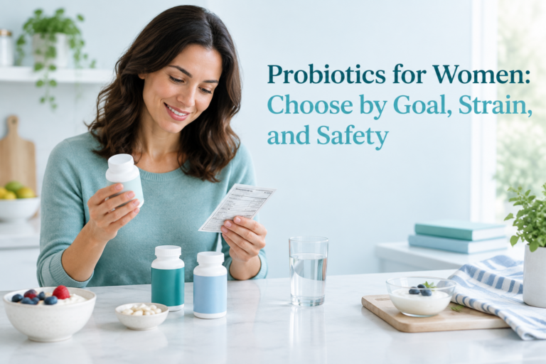Woman comparing probiotics for women by goal, strain, and safety