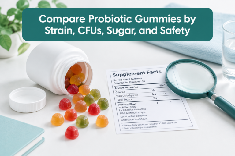 Probiotic gummies compared by strains, CFUs, sugar, and safety
