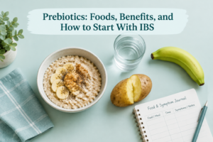 Prebiotic foods for IBS, including oats, green banana, and potato