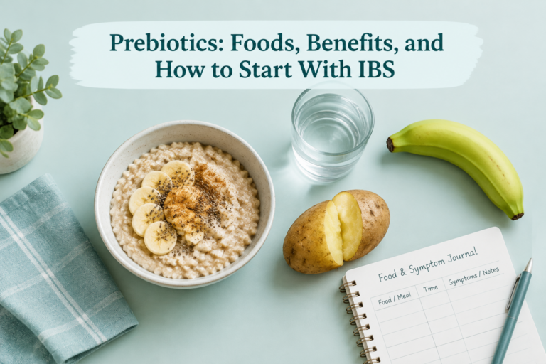 Prebiotic foods for IBS, including oats, green banana, and potato