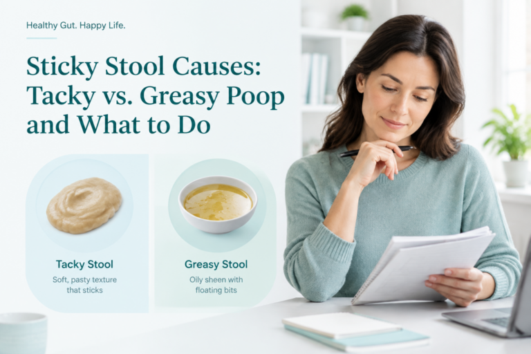 Sticky stool causes comparison showing tacky versus greasy poop