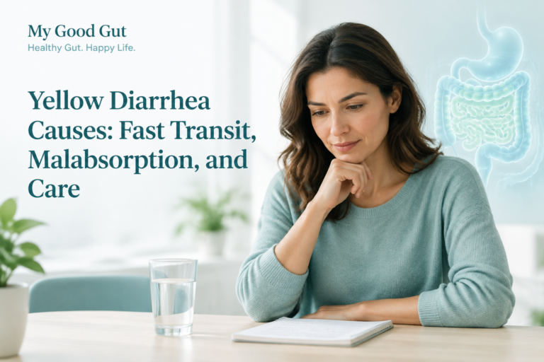 Yellow diarrhea causes, fast transit, malabsorption, and care guide