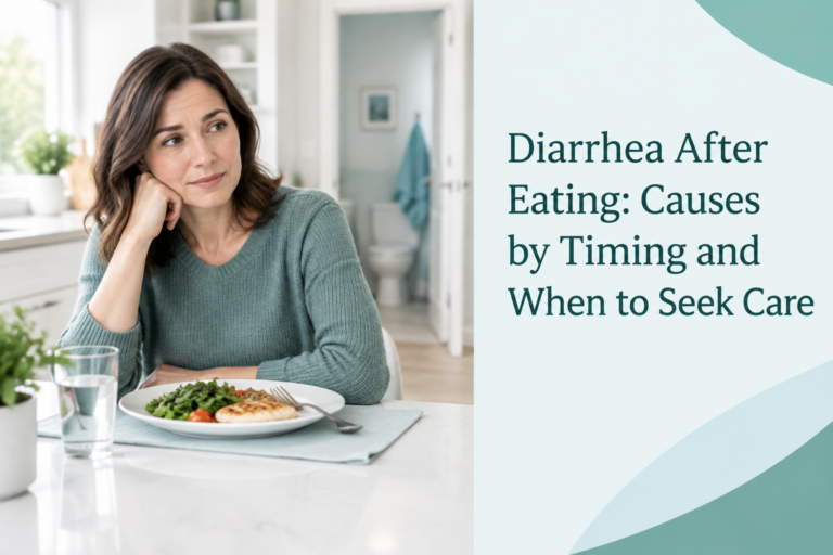 Diarrhea after eating guide showing meal timing and when to seek care