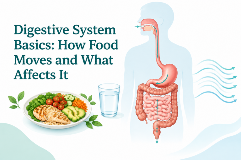 Digestive system basics illustration showing how food moves through the GI tract