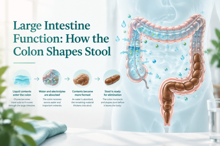 Large intestine function illustration showing how the colon shapes stool