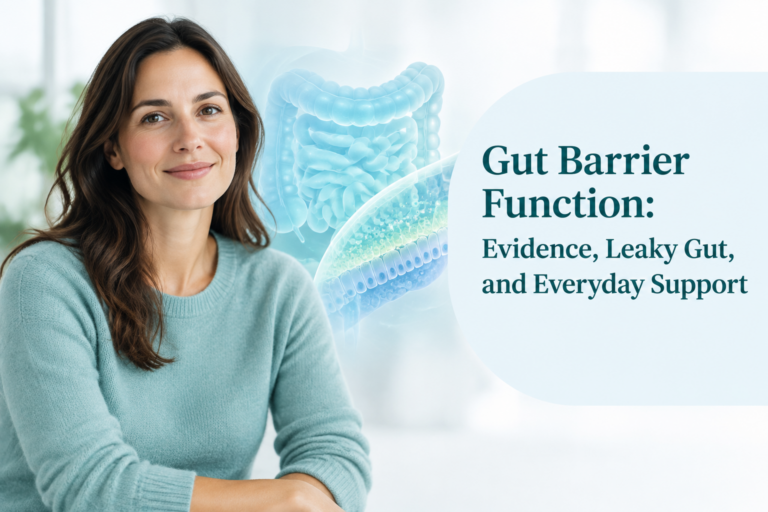 Gut barrier function illustration with the article title and digestive health theme