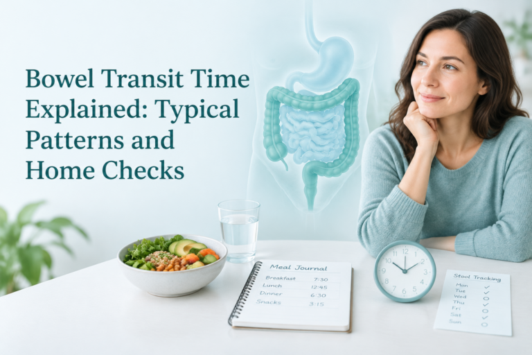 Bowel transit time diagram with meal journal and clock