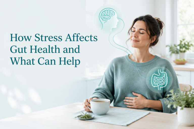 How stress affects gut health: calm adult experiencing a gut-brain connection