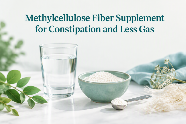 Methylcellulose fiber supplement with water for constipation and less gas