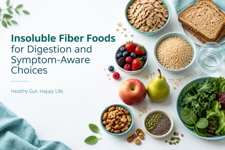 Insoluble fiber foods including bran, whole grains, berries, vegetables, and fruit skins