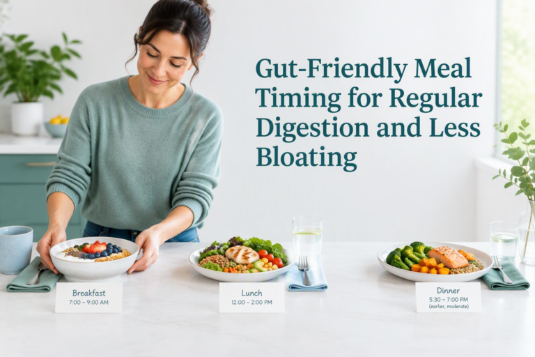 Gut-friendly meal timing schedule with balanced meals for less bloating