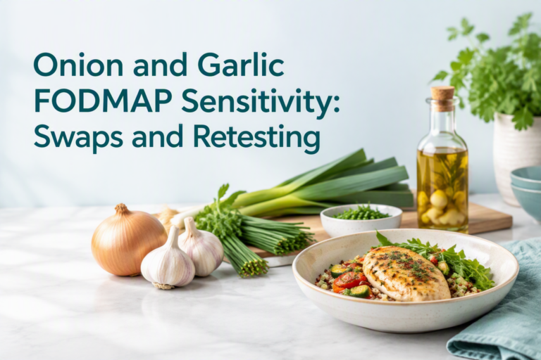 Onion and garlic FODMAP sensitivity guide with low-FODMAP swaps and retesting