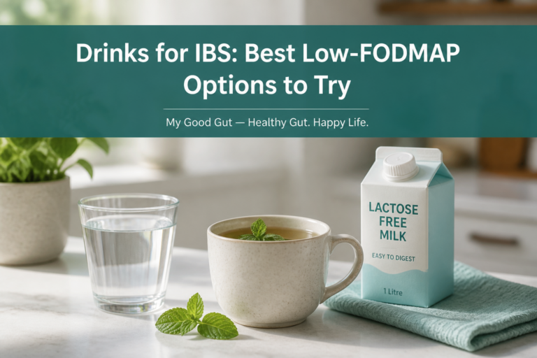 Cover photo: still water, peppermint tea and lactose-free milk for Drinks for IBS