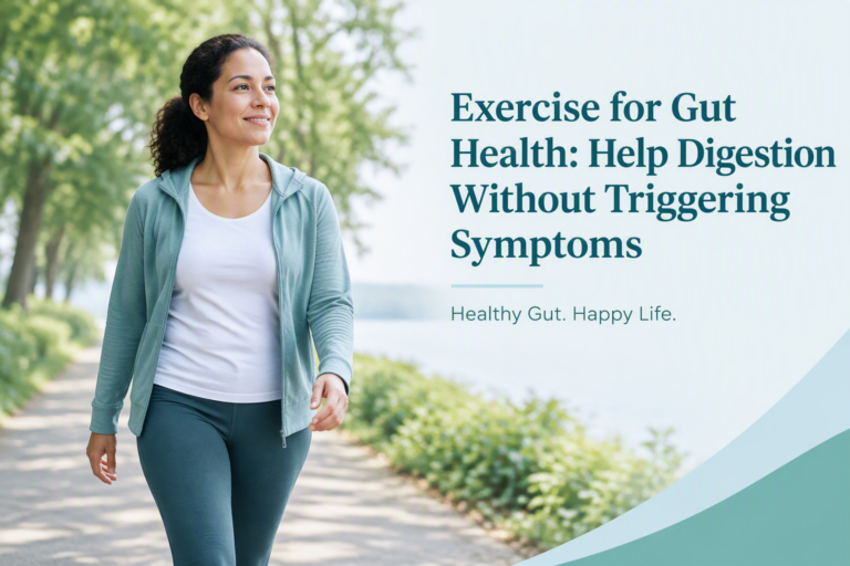 Adult walking for exercise for gut health and comfortable digestion