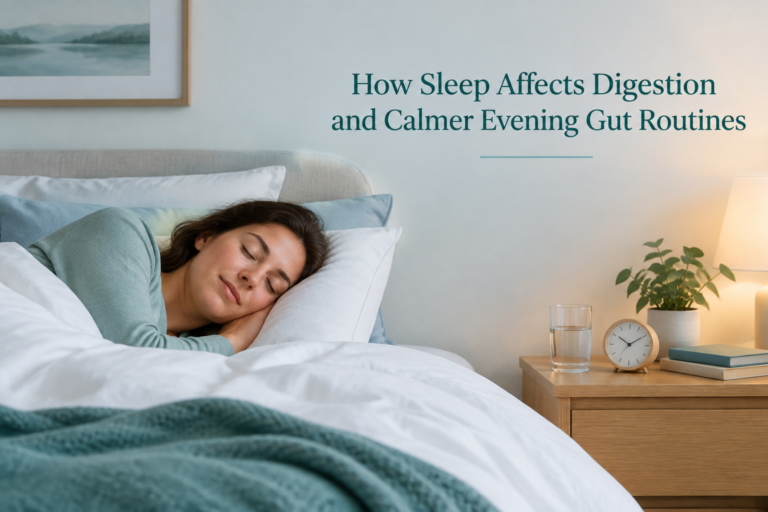 How sleep affects digestion: calm bedroom scene for an evening gut routine