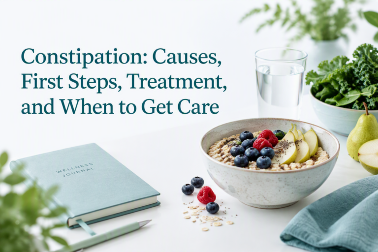 Constipation causes, treatment, and warning signs with fiber-rich foods and water