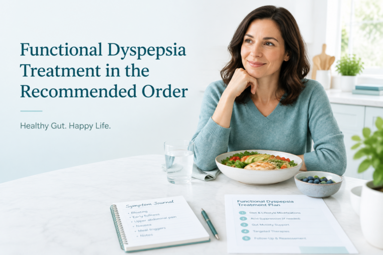 Functional dyspepsia treatment plan with meal journal and digestive health guidance