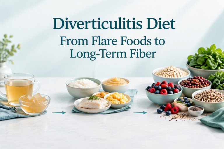 Diverticulitis diet from clear liquids to long-term high-fiber foods