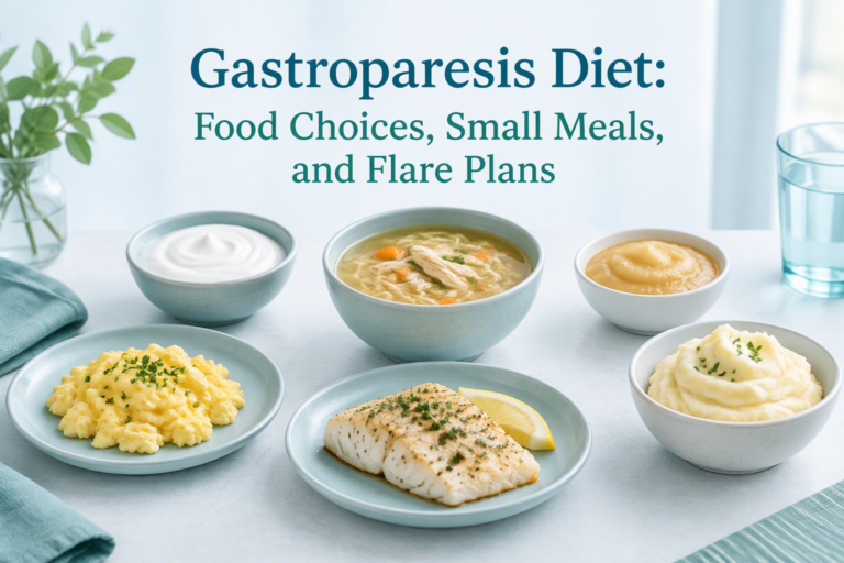 Gastroparesis diet with small meals, soft foods, and a prominent article title