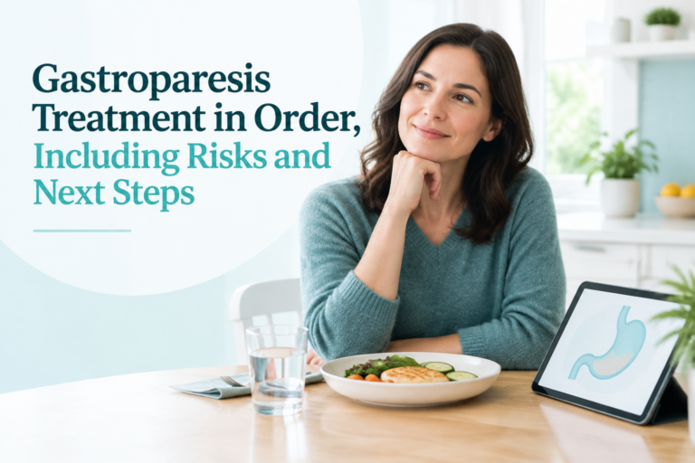 Gastroparesis treatment guide cover with a small meal and the title Gastroparesis Treatment in Order