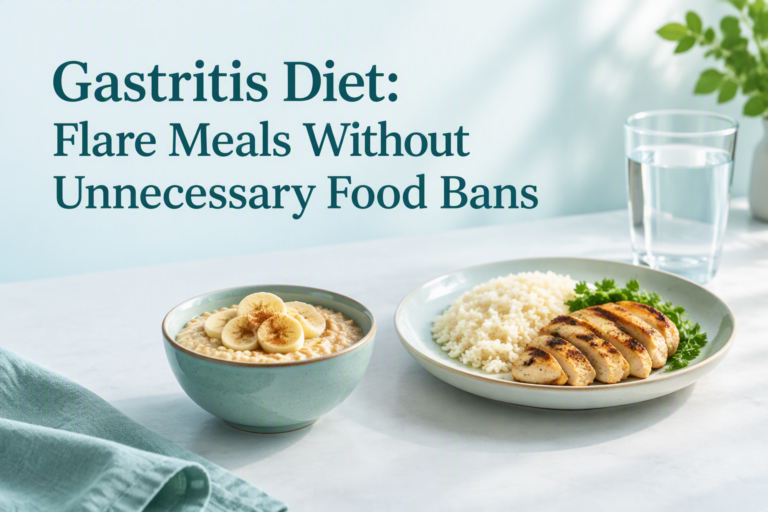 Gastritis diet cover with oatmeal, banana, rice, and grilled chicken