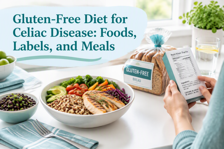 Gluten-free meal with quinoa, vegetables, and chicken for a celiac disease diet
