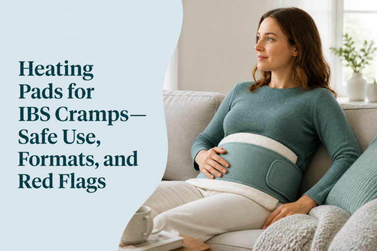 Heating pad for IBS cramps with safe-use guidance and red flags