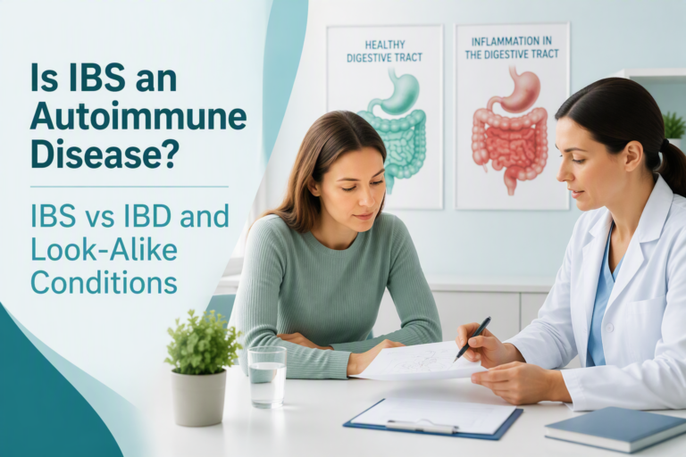 IBS vs IBD comparison with clinician discussing autoimmune disease and digestive symptoms