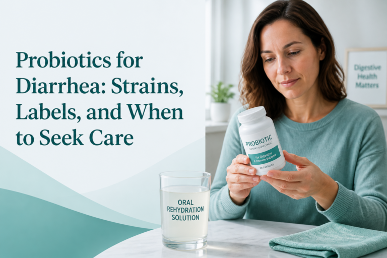 Probiotics for diarrhea, oral rehydration solution, and supplement label
