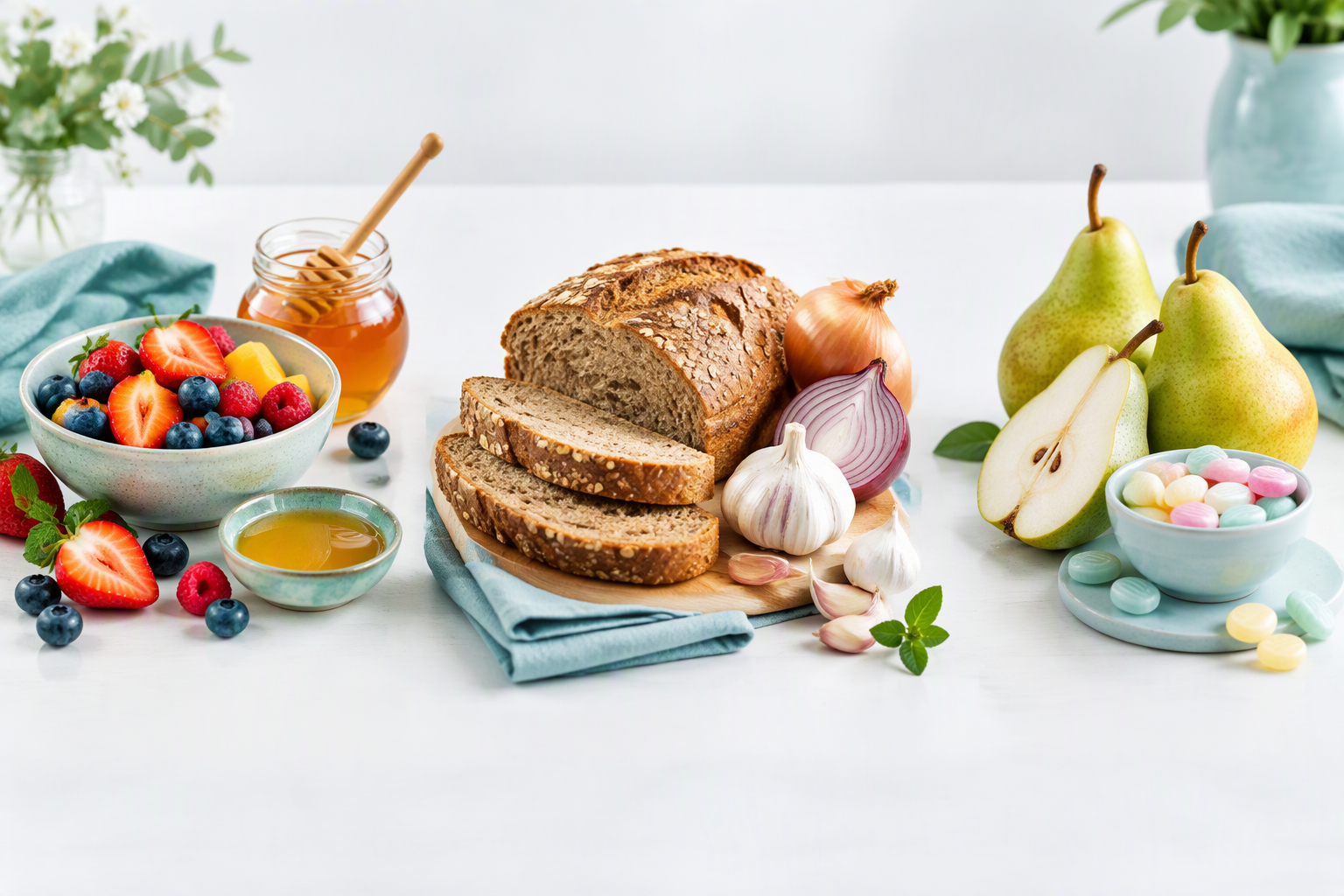 Food sources of fructose, fructans, and sorbitol shown in separate groups