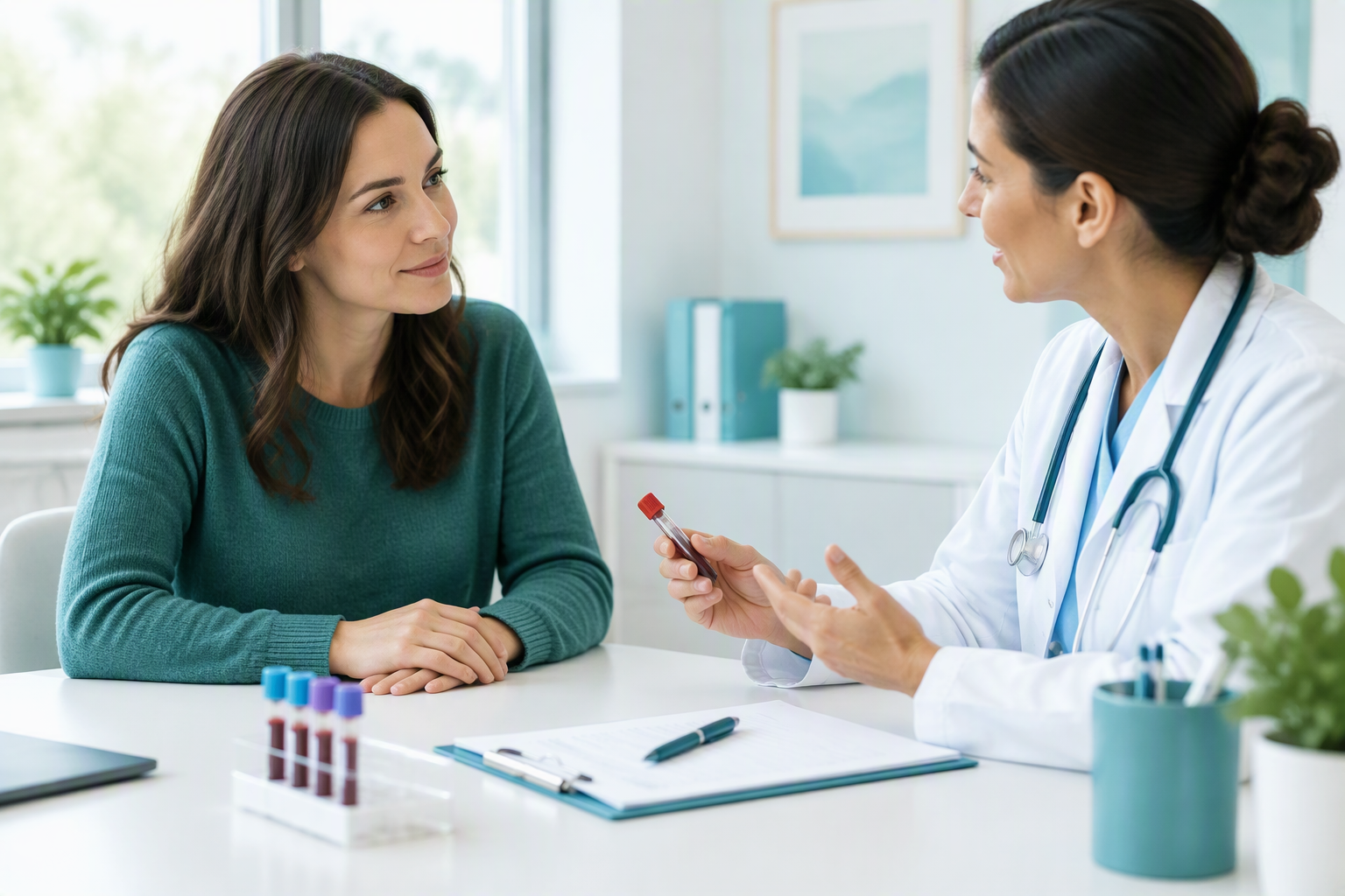 Clinician discussing celiac disease blood testing before gluten avoidance
