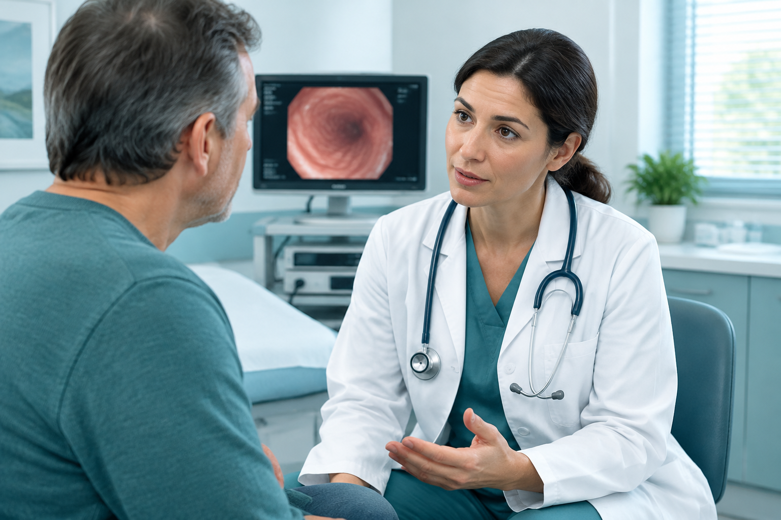 Emergency clinician assessing a patient for serious peptic ulcer complications