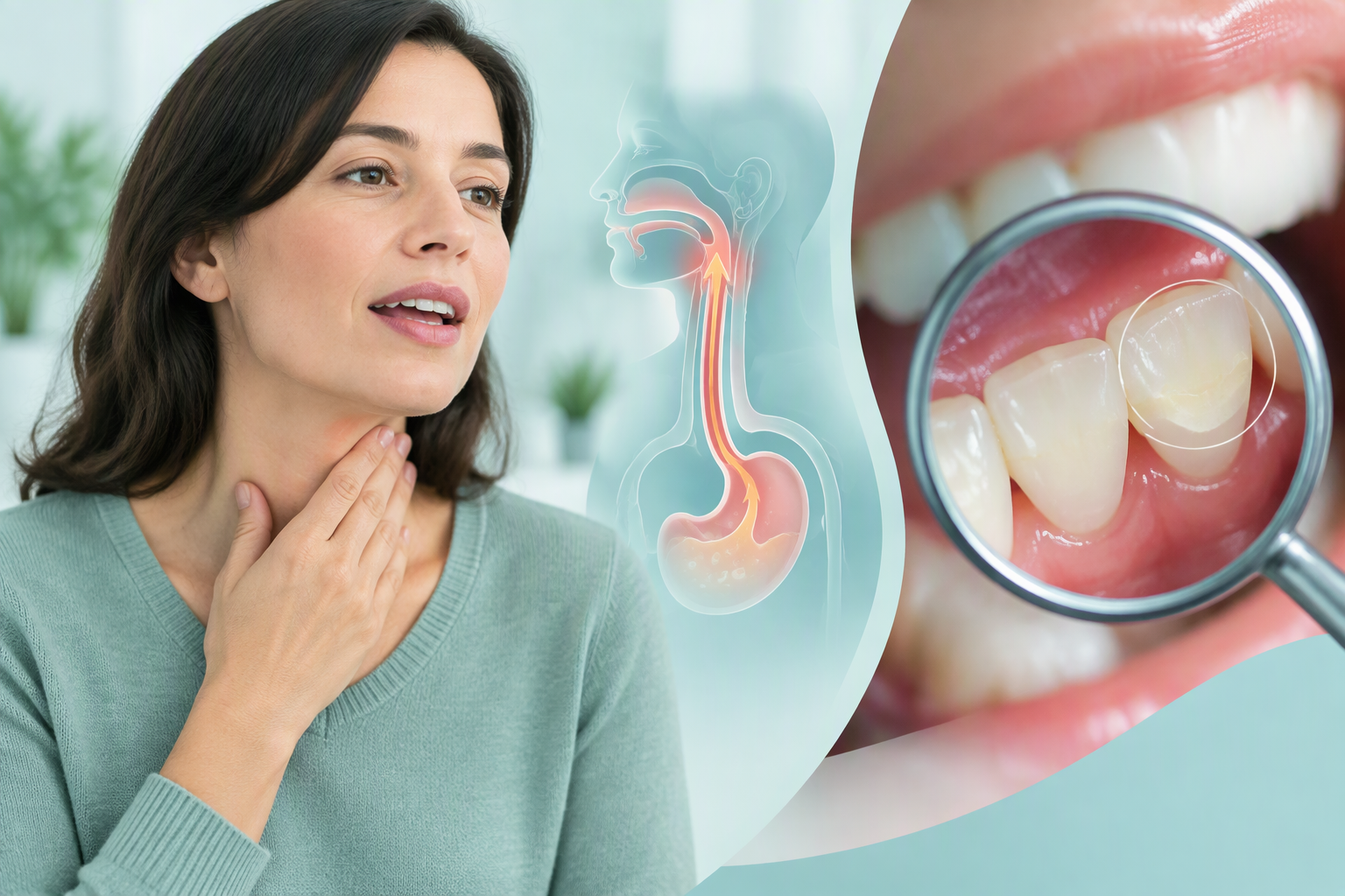 Throat irritation, cough, and dental enamel erosion linked to acid reflux