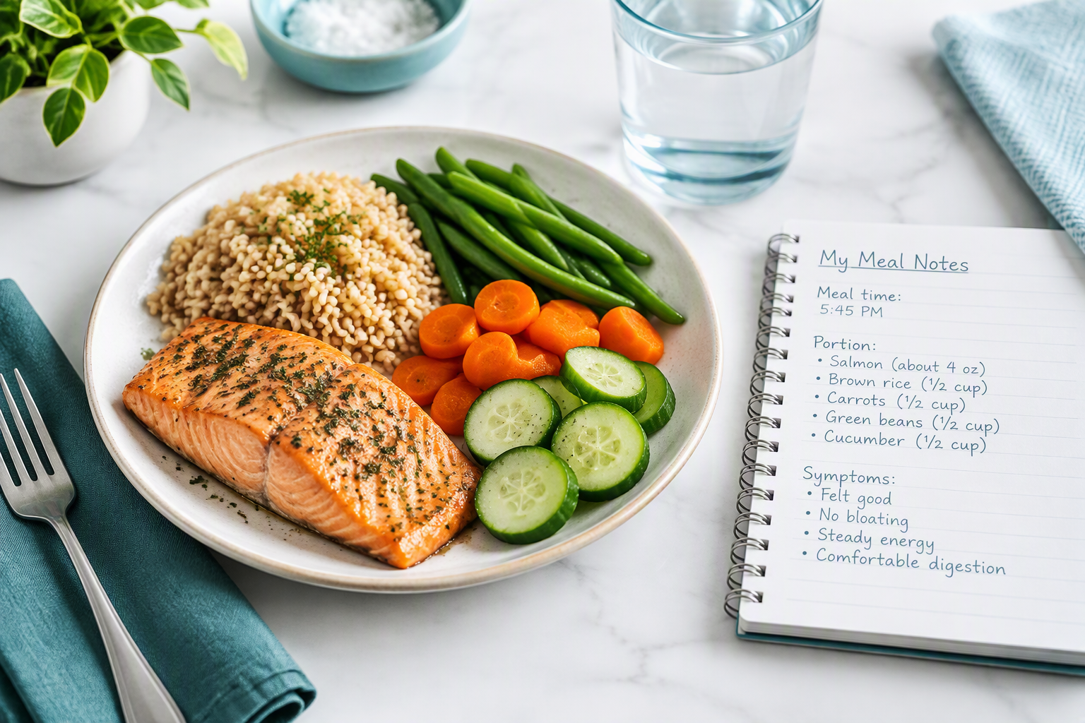 Small balanced meal and food diary for identifying acid reflux trigger foods